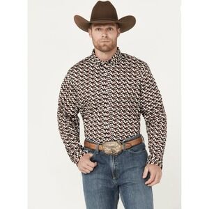 RANK 45B MEN'S CHEVRON GEO PRINT LONG SLEEVE BUTTON-DOWN STRETCH WESTERN SHIRT S
